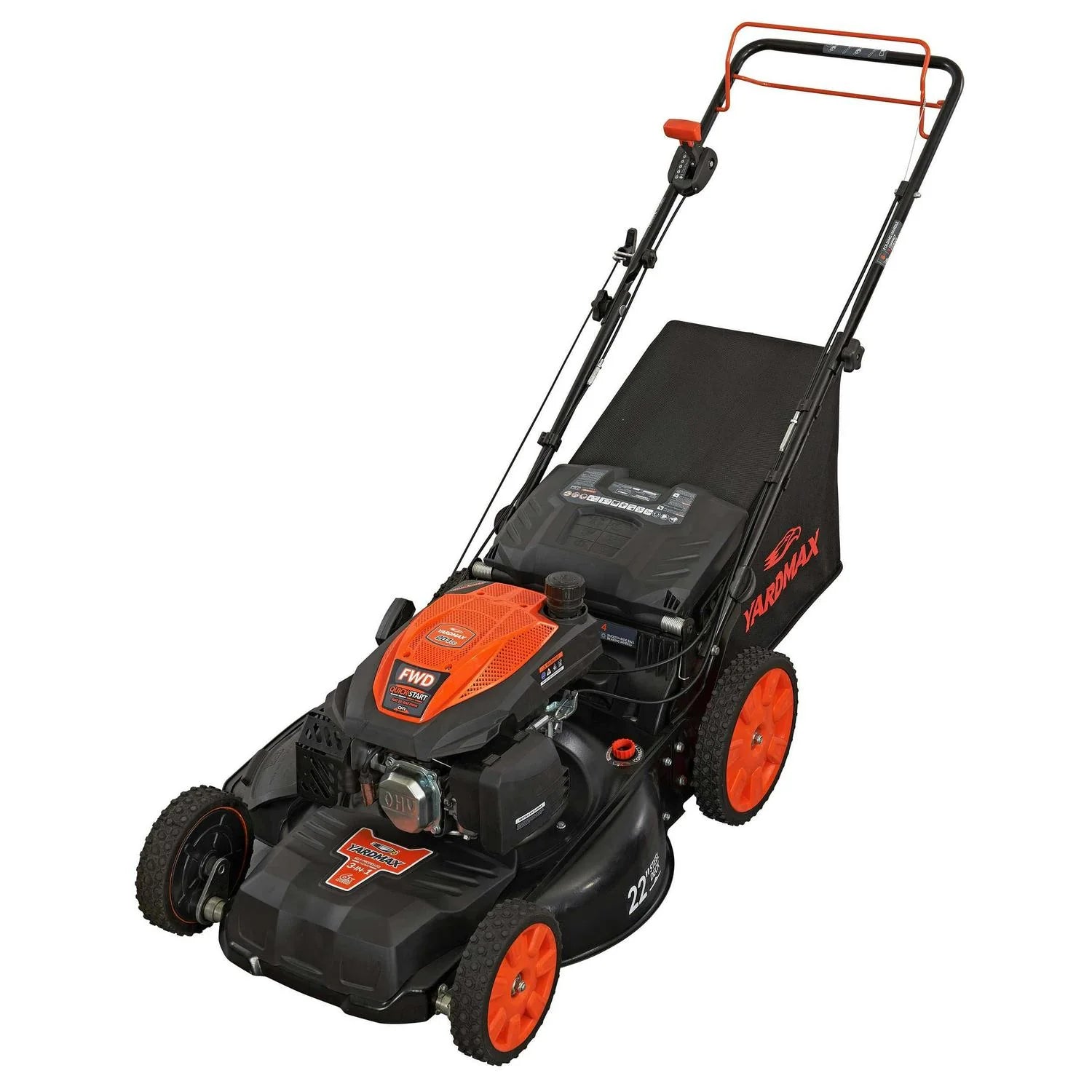 YG2860 22" 201cc 3-in-1 Gas Self-Propelled Lawn Mower with CVT and High Wheels