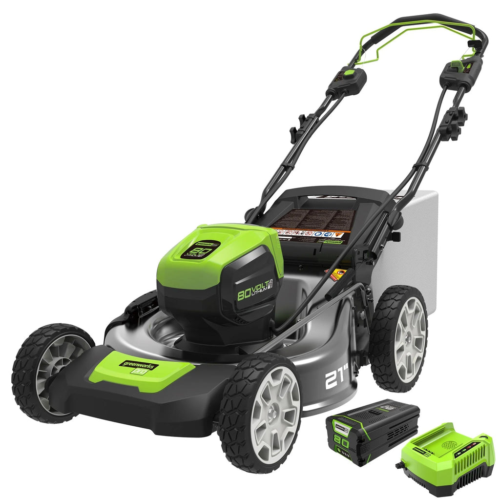 80V Cordless 21" Self-Propelled Brushless Lawn Mower | Greenworks