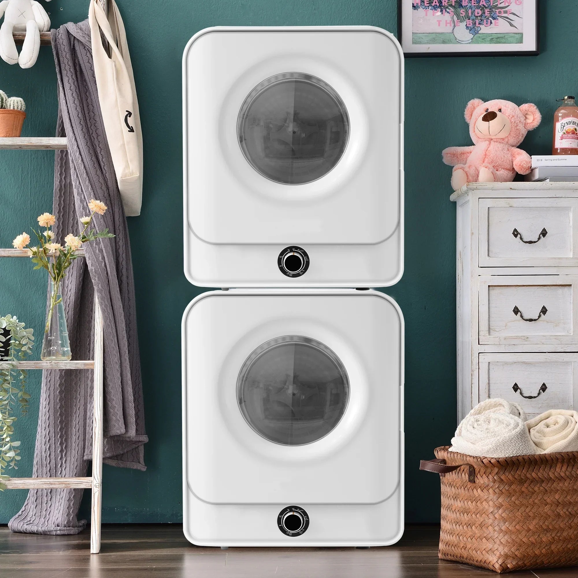 1.95 Cu.ft Front Load Clothes Dryer, Portable Compact Dryer 830W, 5 Drying Modes, Stainless Steel Drum, with Overheat Protection, Dust Removal, Deodorization and Lint Removal Functions, White