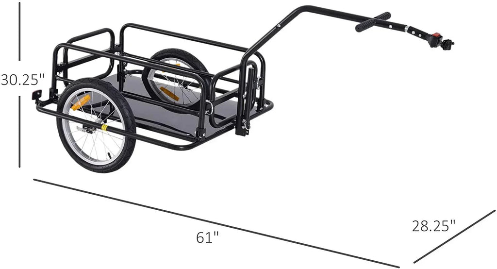 Foldable Bike Cargo Trailer, 80lbs Capacity, 16" Wheels, Black, with Hitch