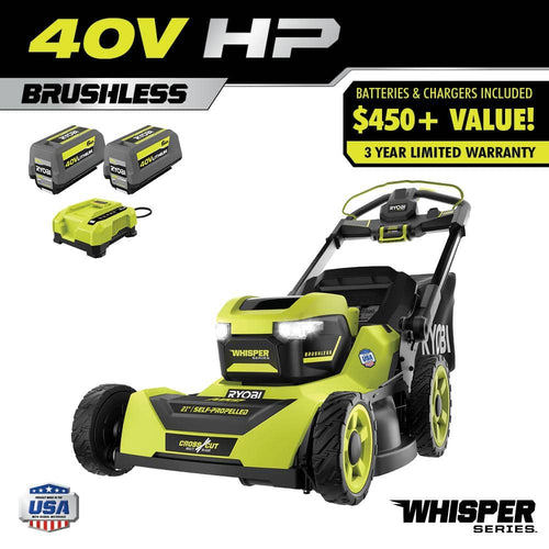 40V HP Brushless Whisper Series 21 Walk Behind Self-Propelled All Wheel Drive Lawn Mower-(2) 6.0 Ah Batteries & Charger