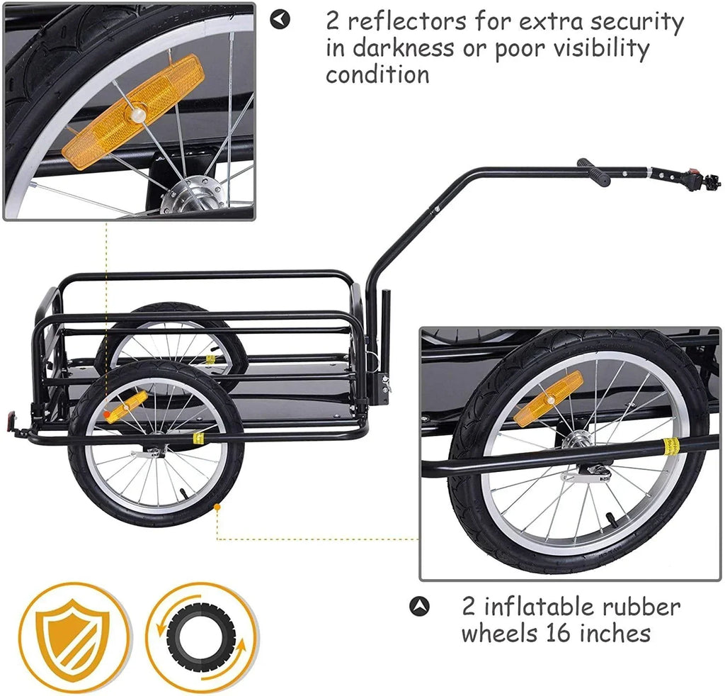 Foldable Bike Cargo Trailer, 80lbs Capacity, 16" Wheels, Black, with Hitch