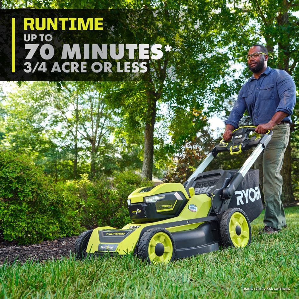 40V HP Brushless Whisper Series 21 Walk Behind Self-Propelled All Wheel Drive Lawn Mower-(2) 6.0 Ah Batteries & Charger