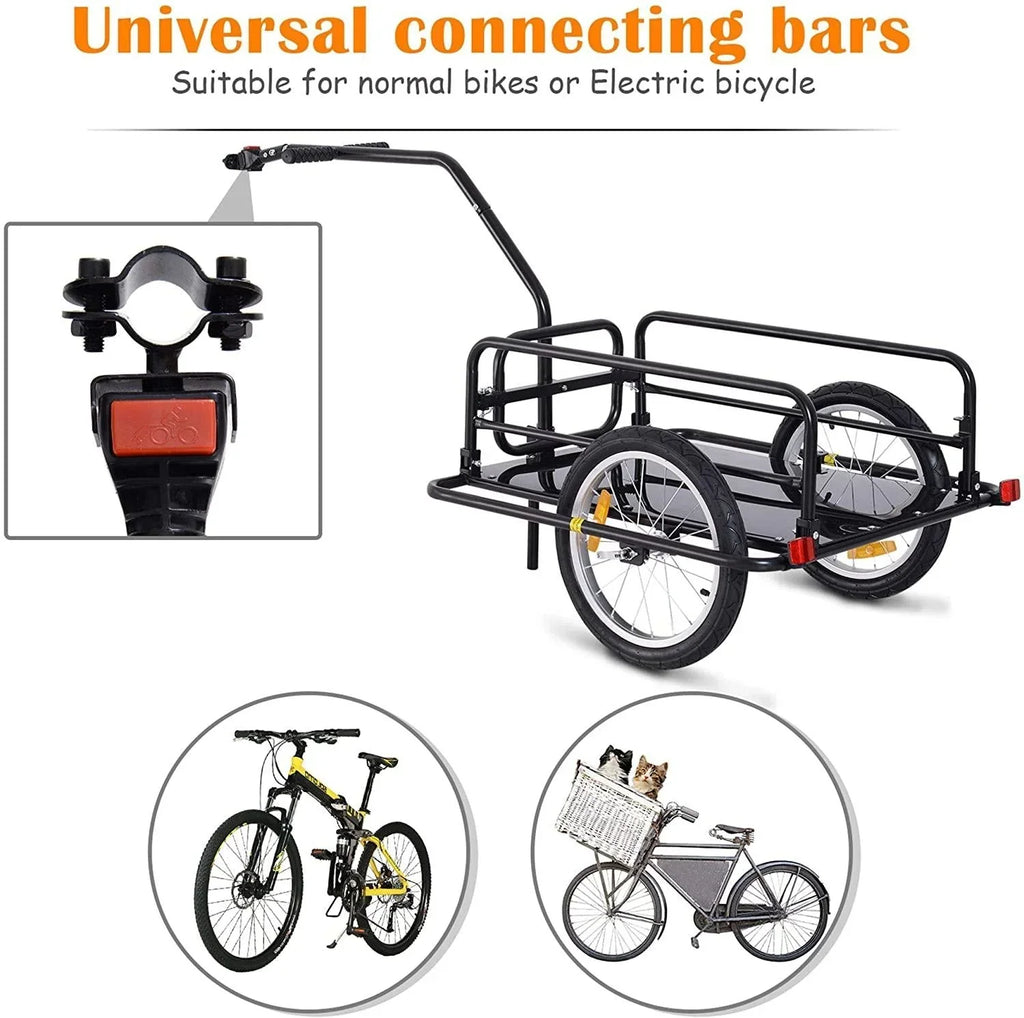 Foldable Bike Cargo Trailer, 80lbs Capacity, 16" Wheels, Black, with Hitch