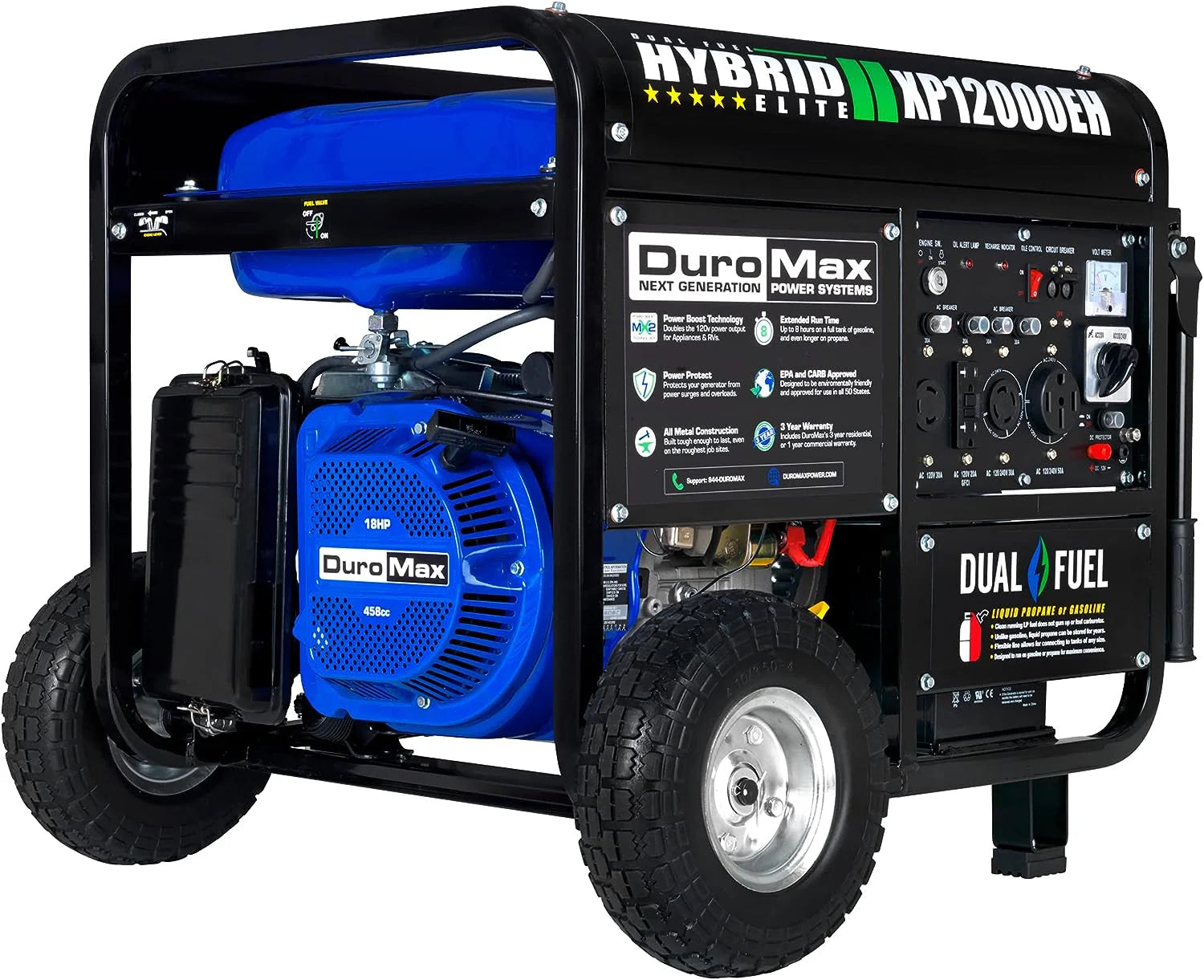 XP12000EH Dual Fuel Generator - 12,000W Gas/Propane, 457cc 4-Stroke Engine, EPA/CARB Compliant