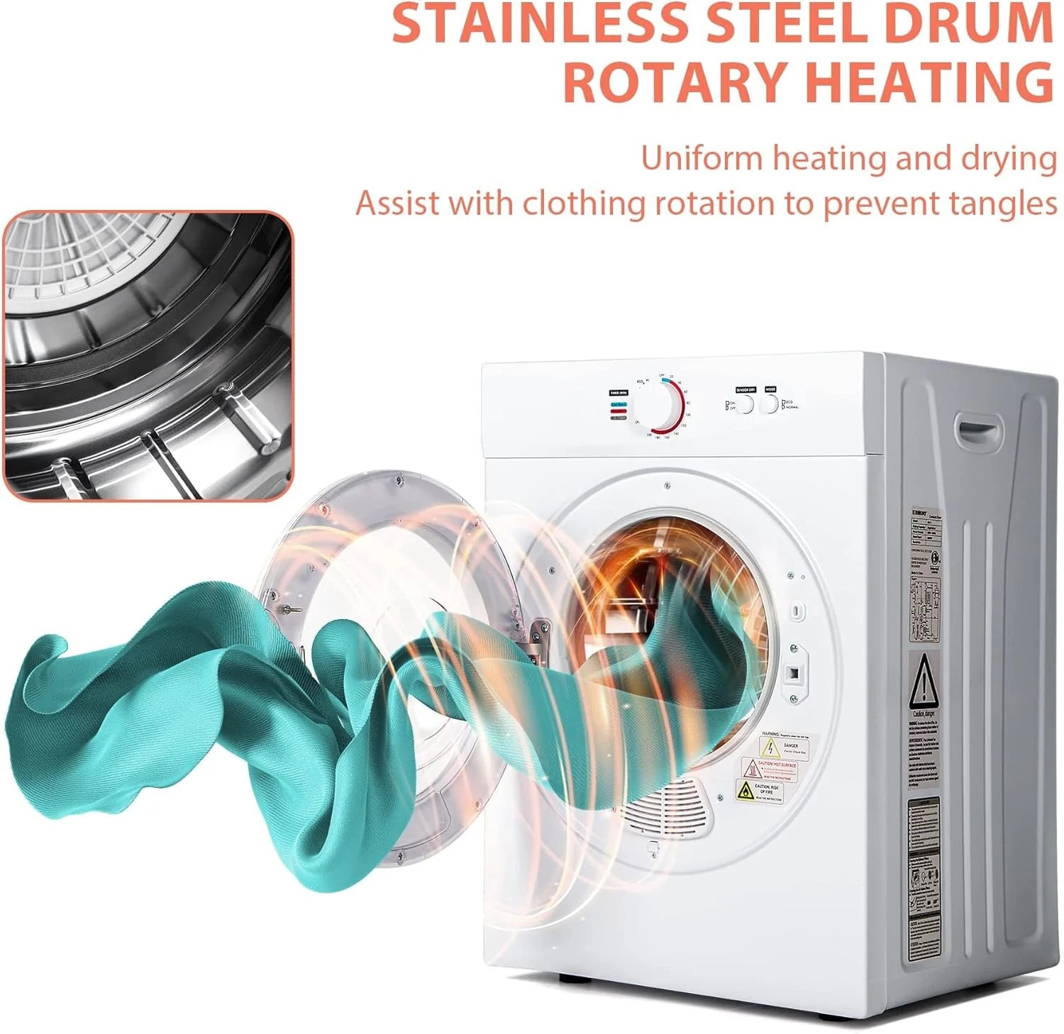 Compact Dryer 1.8 cu. ft. Portable Clothes Dryers with Exhaust Duct