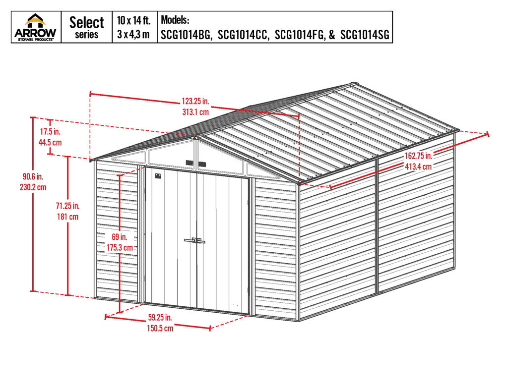 Arrow Select Steel Storage Shed, 10x14, Blue Grey