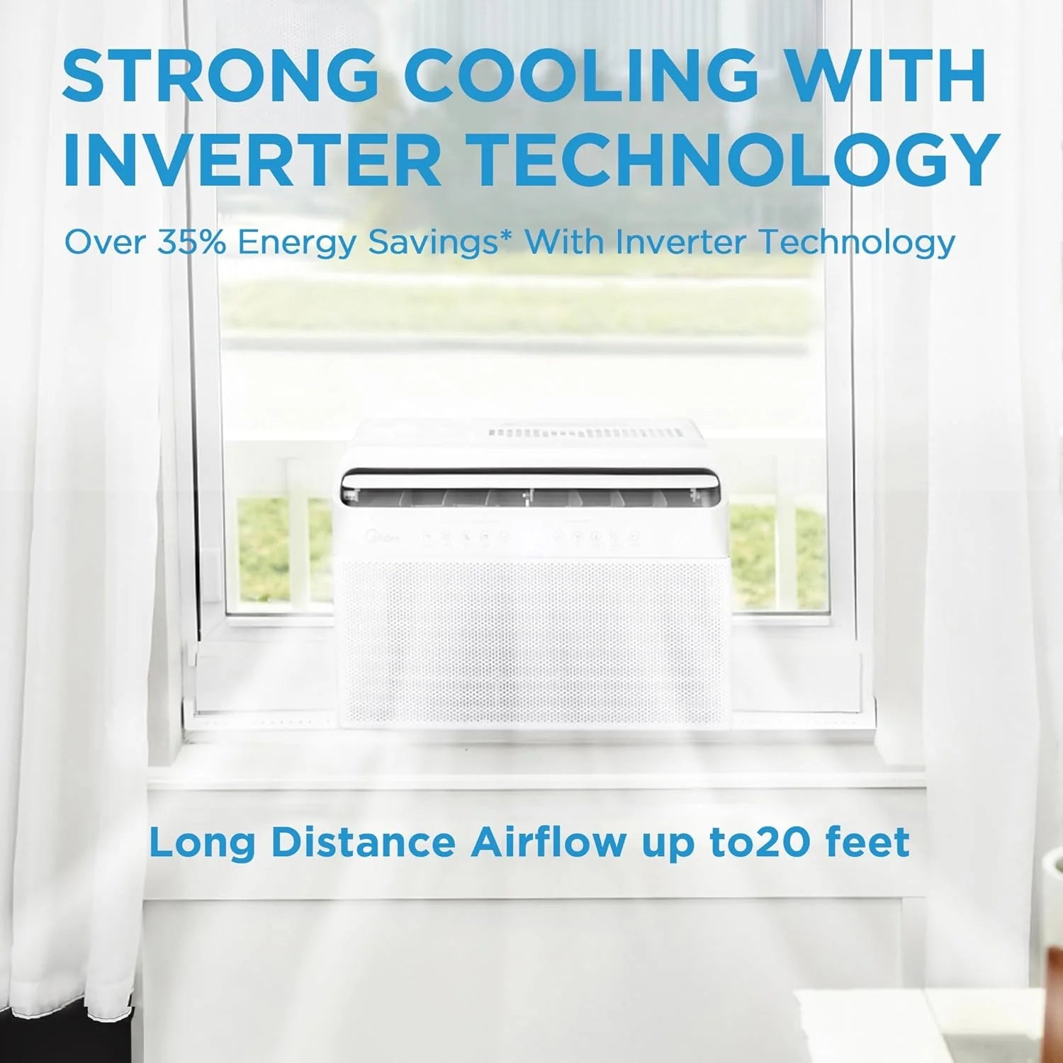 8,000 BTU U-Shaped Smart Inverter Air Conditioner - Cools up to 350 Sq. Ft., Ultra Quiet with Open Window Flexibility, Compatible with Alexa, 35% Energy Savings, Remote Control (Renewed)