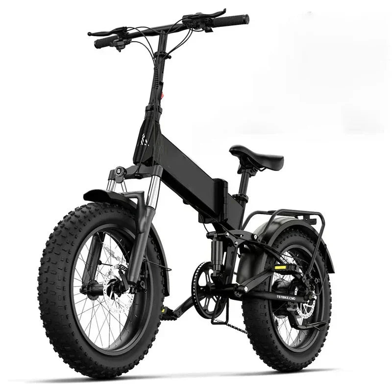 Buddy Pro 750W Foldable Electric Bike, 20" Fat Tire, 48V 13Ah Battery, Dual Suspension, LCD Display, Black