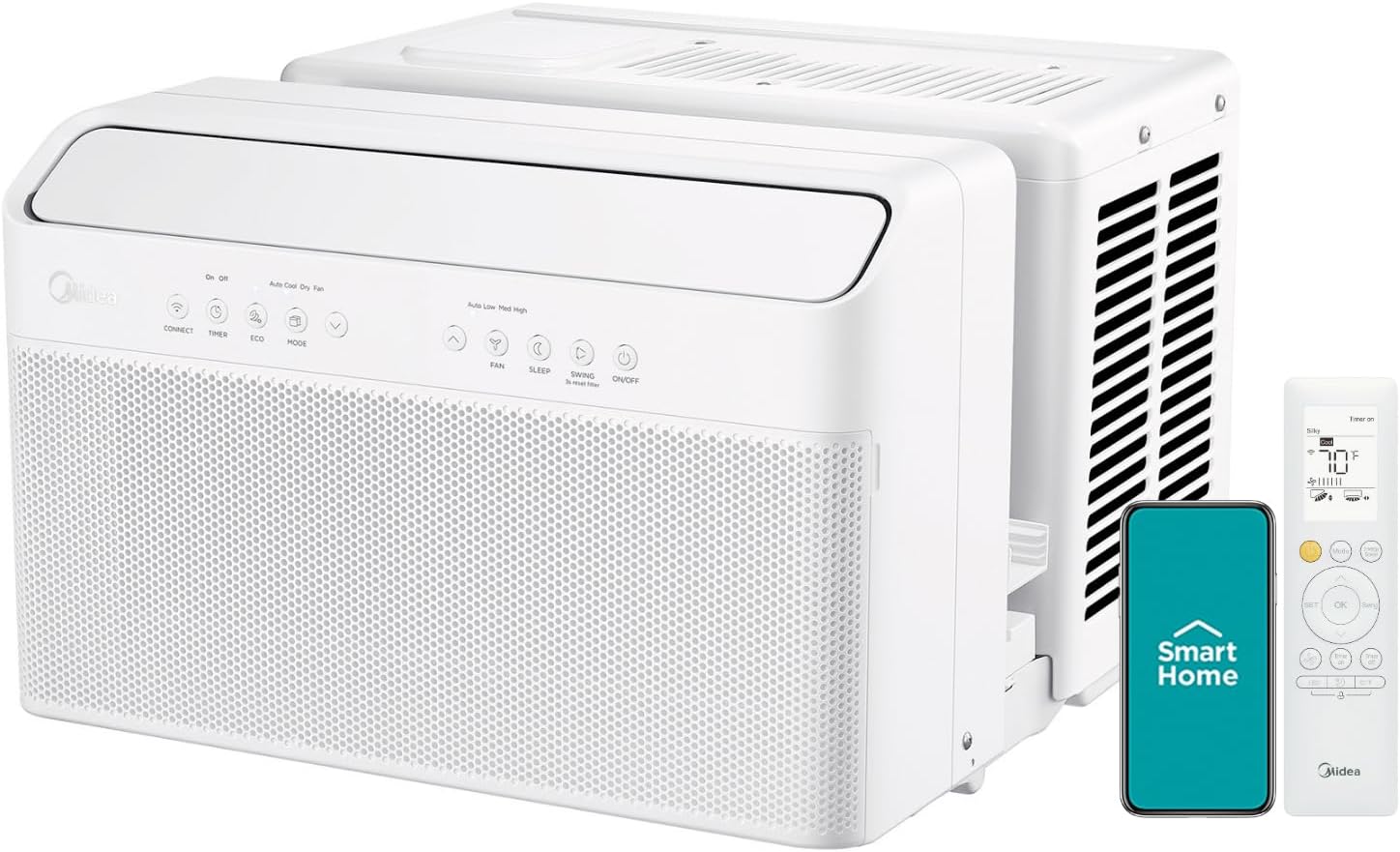 8,000 BTU U-Shaped Smart Inverter Air Conditioner - Cools up to 350 Sq. Ft., Ultra Quiet with Open Window Flexibility, Compatible with Alexa, 35% Energy Savings, Remote Control (Renewed)