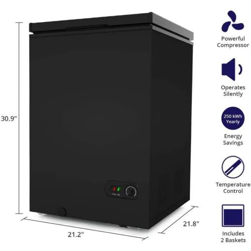Chest Freezer - 3.5 Cu Ft with 2 Removable Baskets - Reach In Freezer Chest - Quiet Compact Freezer - 7 Temperature Settings - Black