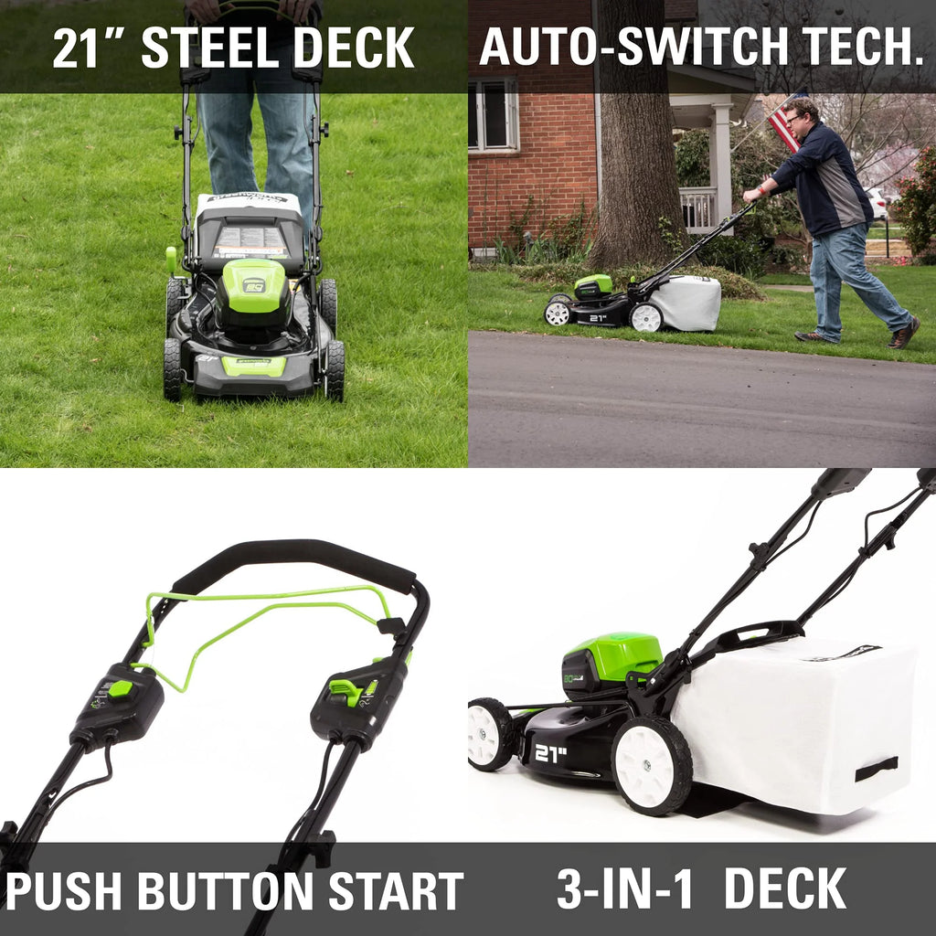 80V Cordless 21" Self-Propelled Brushless Lawn Mower | Greenworks