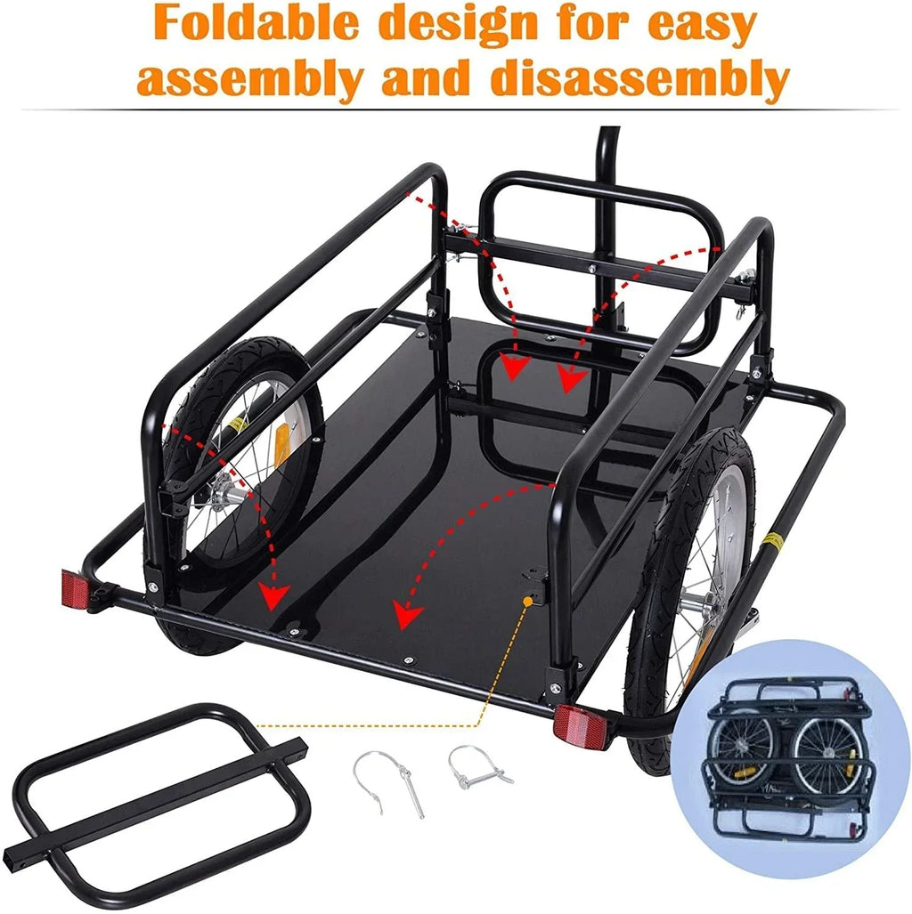 Foldable Bike Cargo Trailer, 80lbs Capacity, 16" Wheels, Black, with Hitch