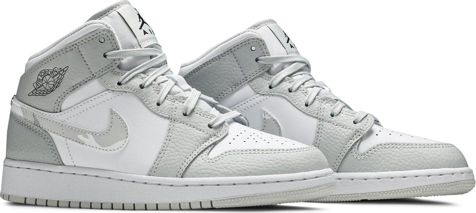 Air Jordan 1 Mid SE GS  Swoosh Logo-Grey Camo  DD3235-100
