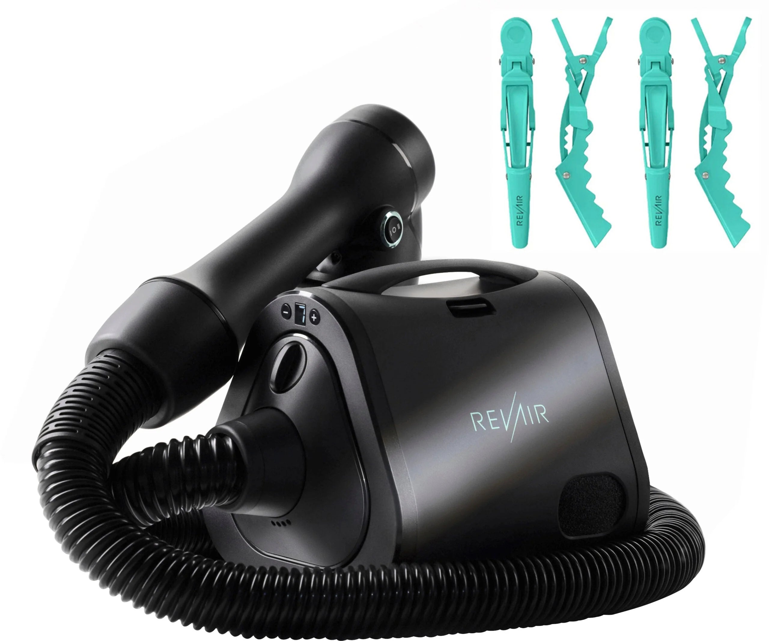 Reverse-Air Hair Dryer with Hair Clips - Black