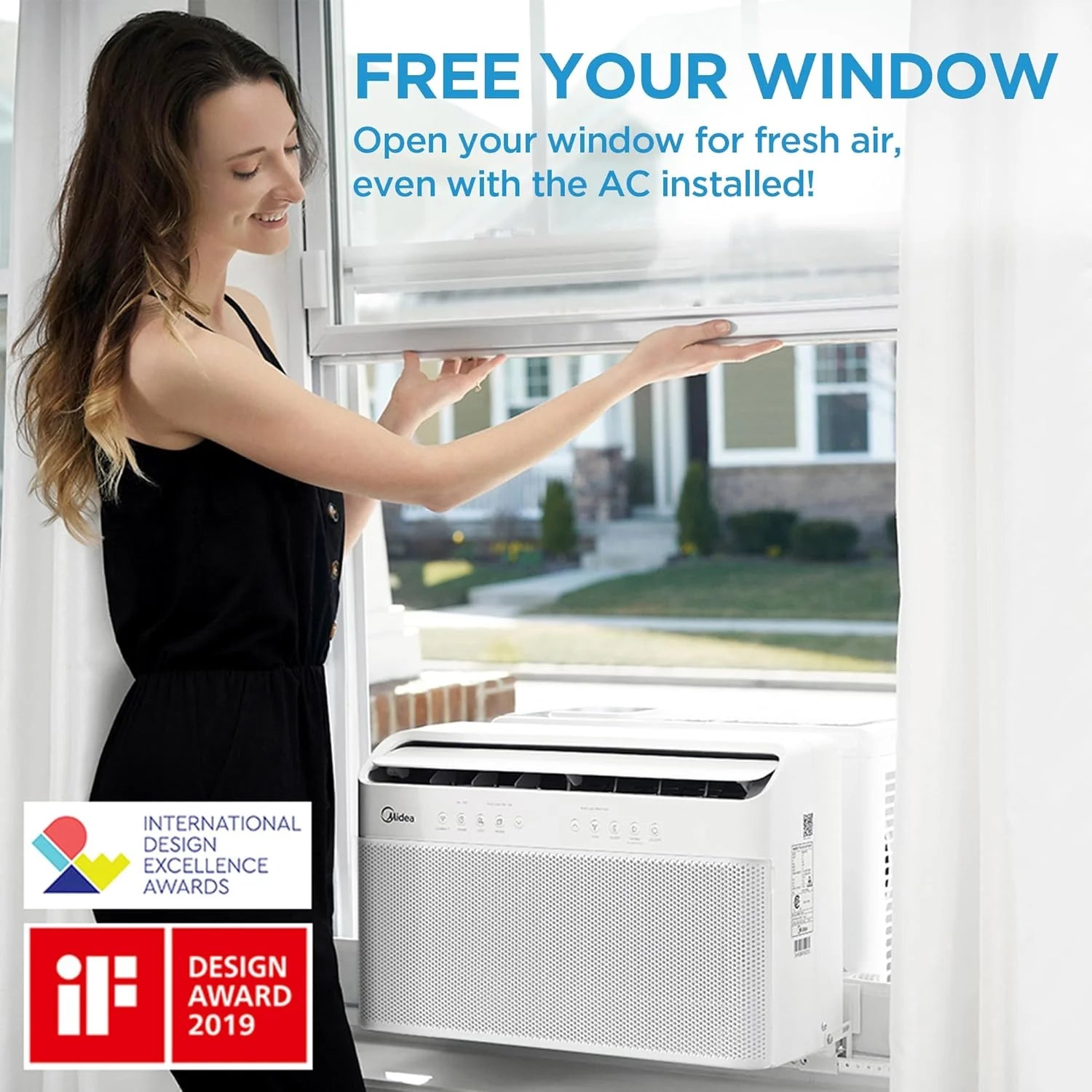 8,000 BTU U-Shaped Smart Inverter Air Conditioner - Cools up to 350 Sq. Ft., Ultra Quiet with Open Window Flexibility, Compatible with Alexa, 35% Energy Savings, Remote Control (Renewed)