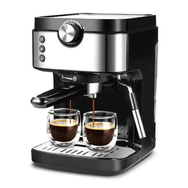 Steam Espresso Machine, Latte and Cappuccino Maker with Milk Frother, 20 Bar Italian Pump, Automatic Setting of Coffee Volume, 900ml Water Tank, Black Stainless, 1700W