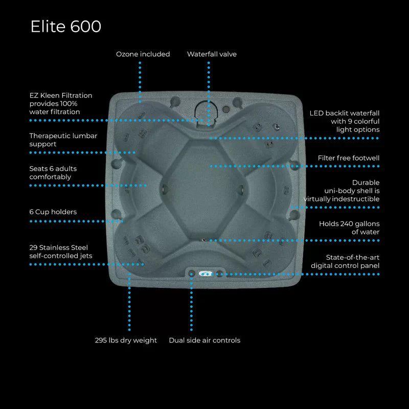 Aquarest Spas, Powered By Jacuzzi® Pumps 6 - Person 29 - Jet Square Plug And Play Hot Tub with Ozonator