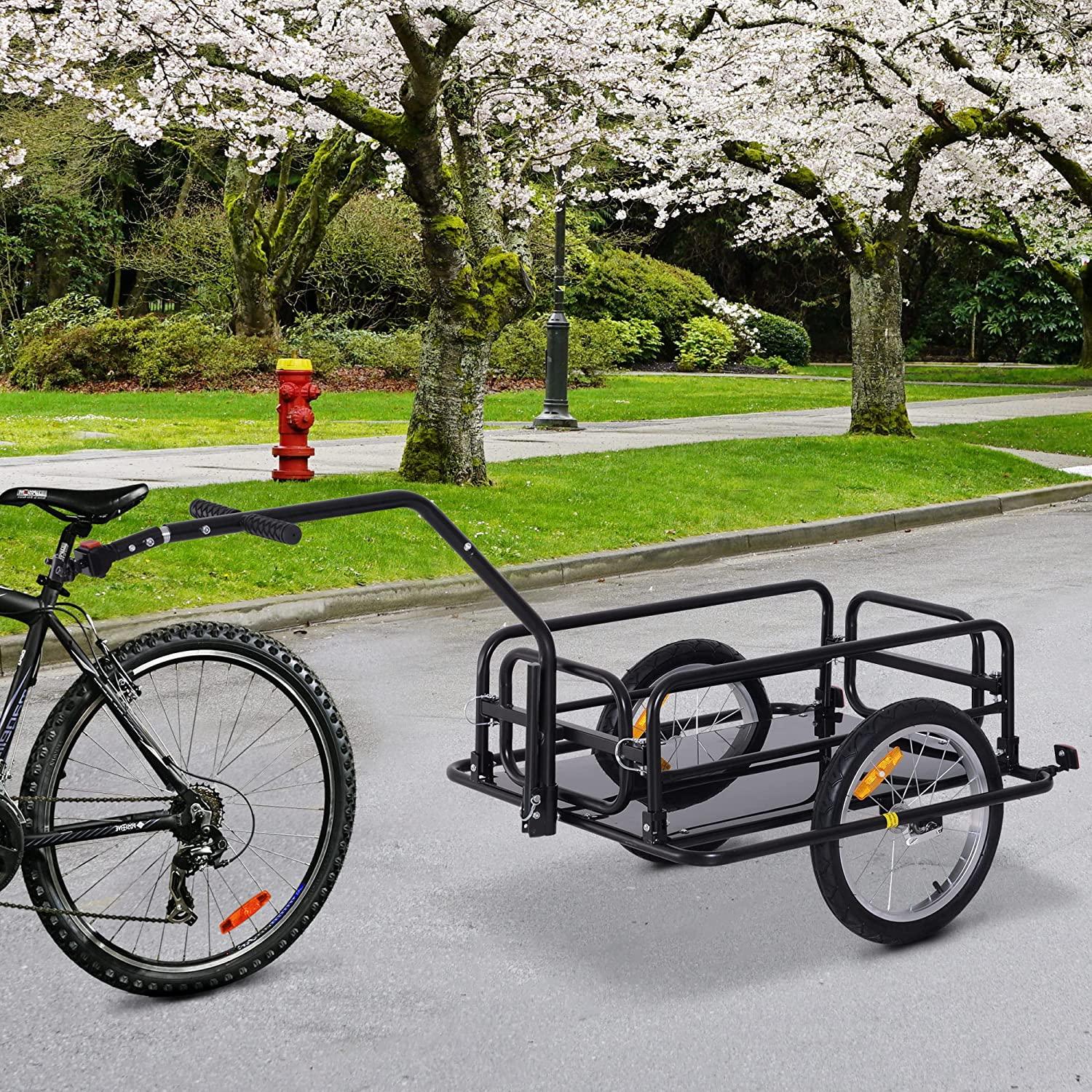 Foldable Bike Cargo Trailer, 80lbs Capacity, 16" Wheels, Black, with Hitch