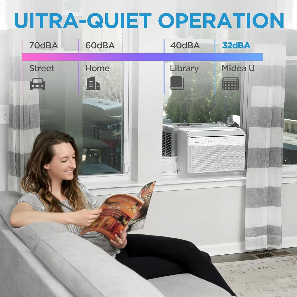 8,000 BTU U-Shaped Smart Inverter Air Conditioner - Cools up to 350 Sq. Ft., Ultra Quiet with Open Window Flexibility, Compatible with Alexa, 35% Energy Savings, Remote Control (Renewed)