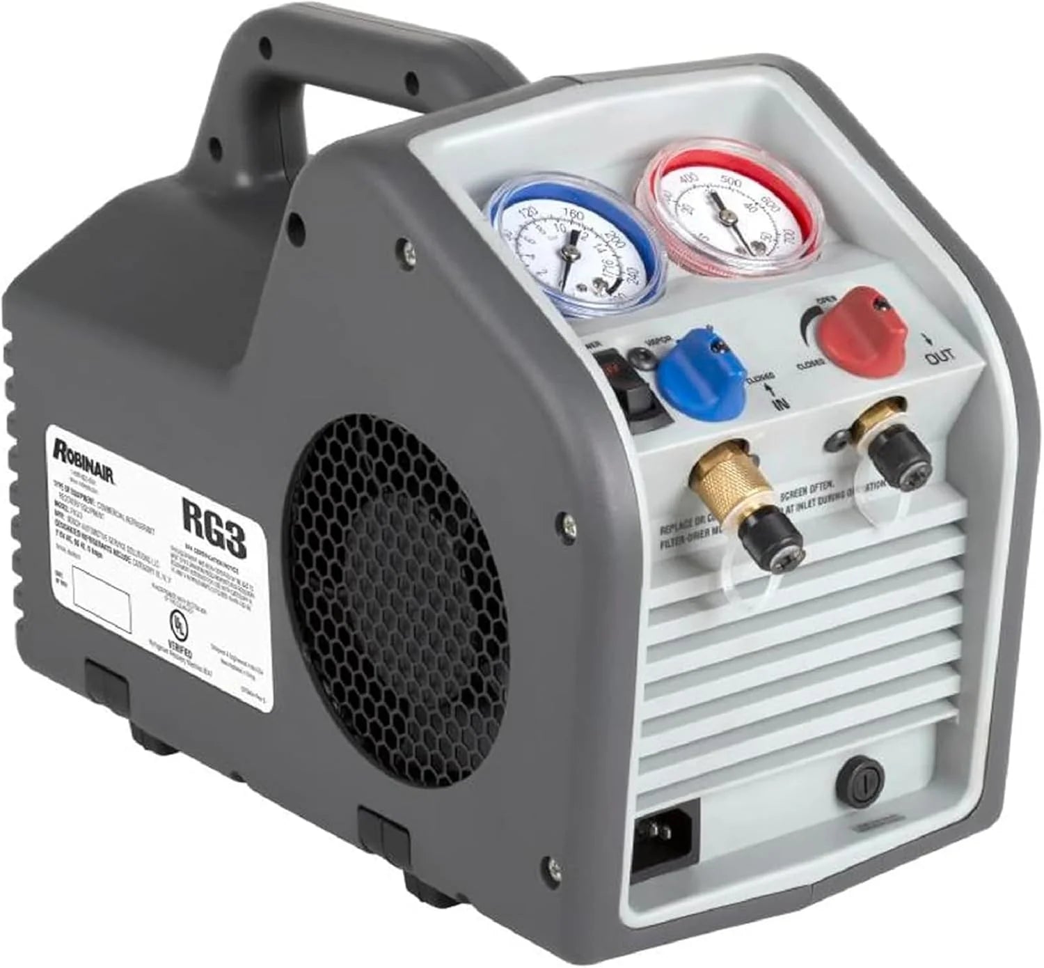 (Portable Refrigerant Recovery Machine - 115V, 60Hz, for Both Liquid and Vapor Refrigerant, White-Robinair