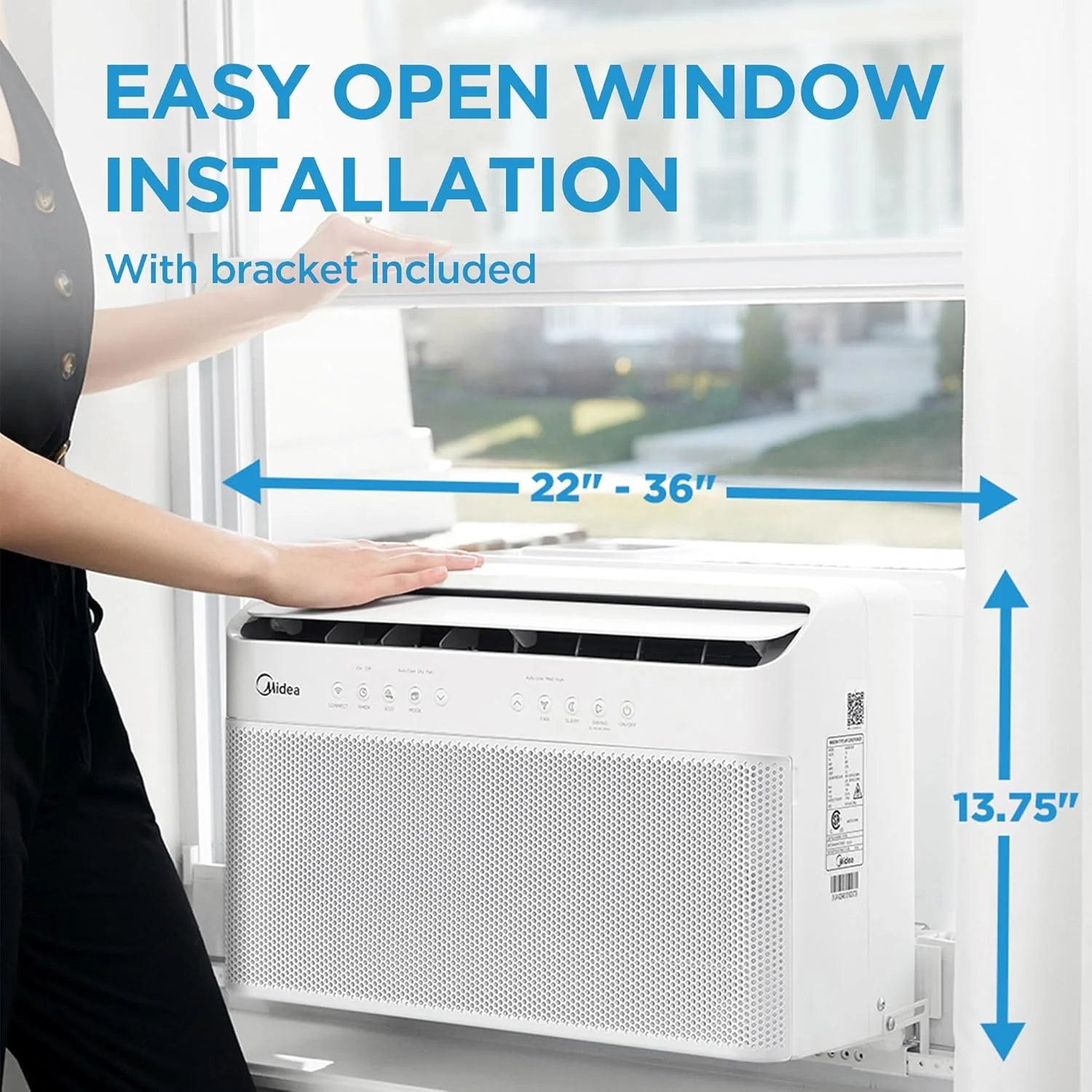 8,000 BTU U-Shaped Smart Inverter Air Conditioner - Cools up to 350 Sq. Ft., Ultra Quiet with Open Window Flexibility, Compatible with Alexa, 35% Energy Savings, Remote Control (Renewed)