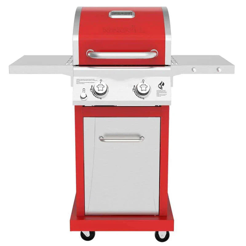 2-Burner Propane Gas Grill, Red - Stainless Steel, 28,000 BTUs, Compact Design